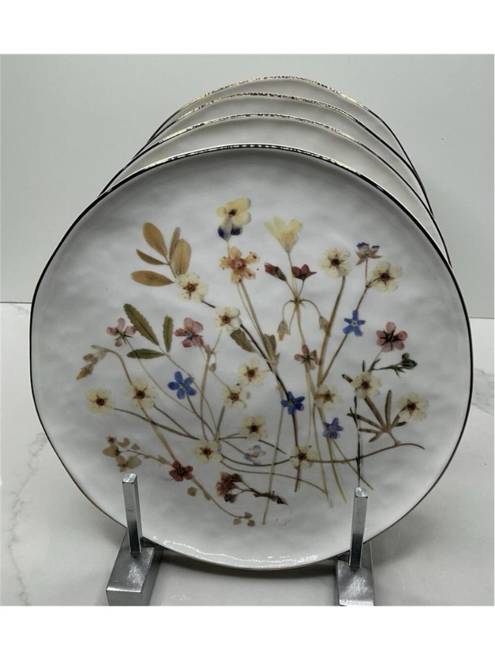 4 Sango Floral Salad Plates Gold Trim Porcelain 8” New